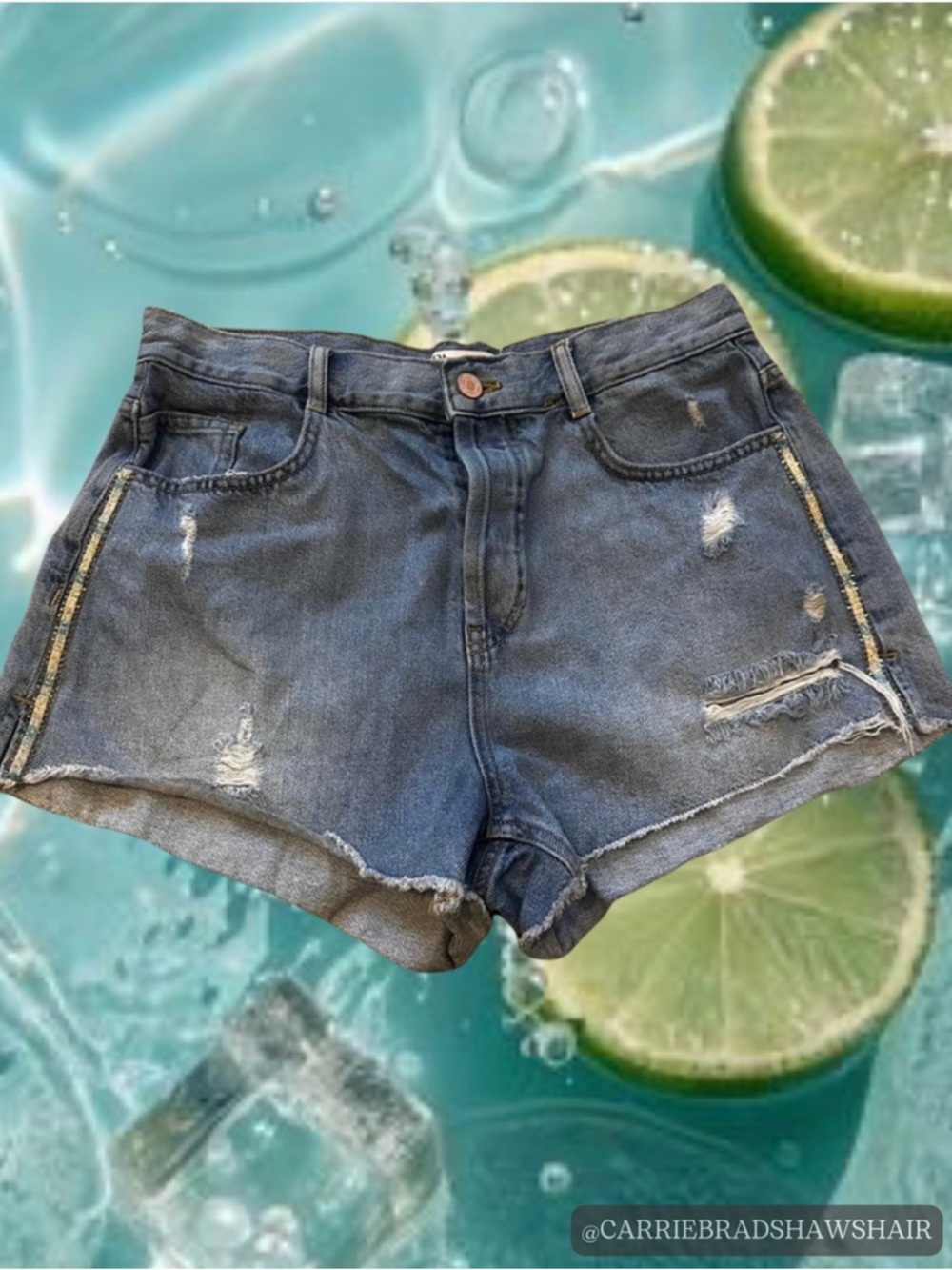 Zara Light Blue Denim Shorts w glitter sides